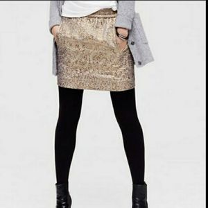 LOFT Metallic Gold Jacquard Pattern Mini Skirt